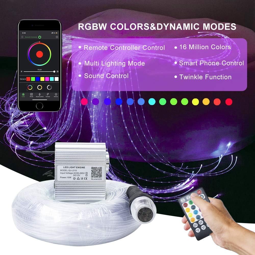 Callsky Sensory Lights 10W Fiber Optic Curtain Lights for Sensory Room/Autistic Kids,APP+Twinkle+Sound Activated Light Box,Tough and Durable (3 * 0.75) Sparkle Flash Point Cables, 100pcs*9.8ft+Remote