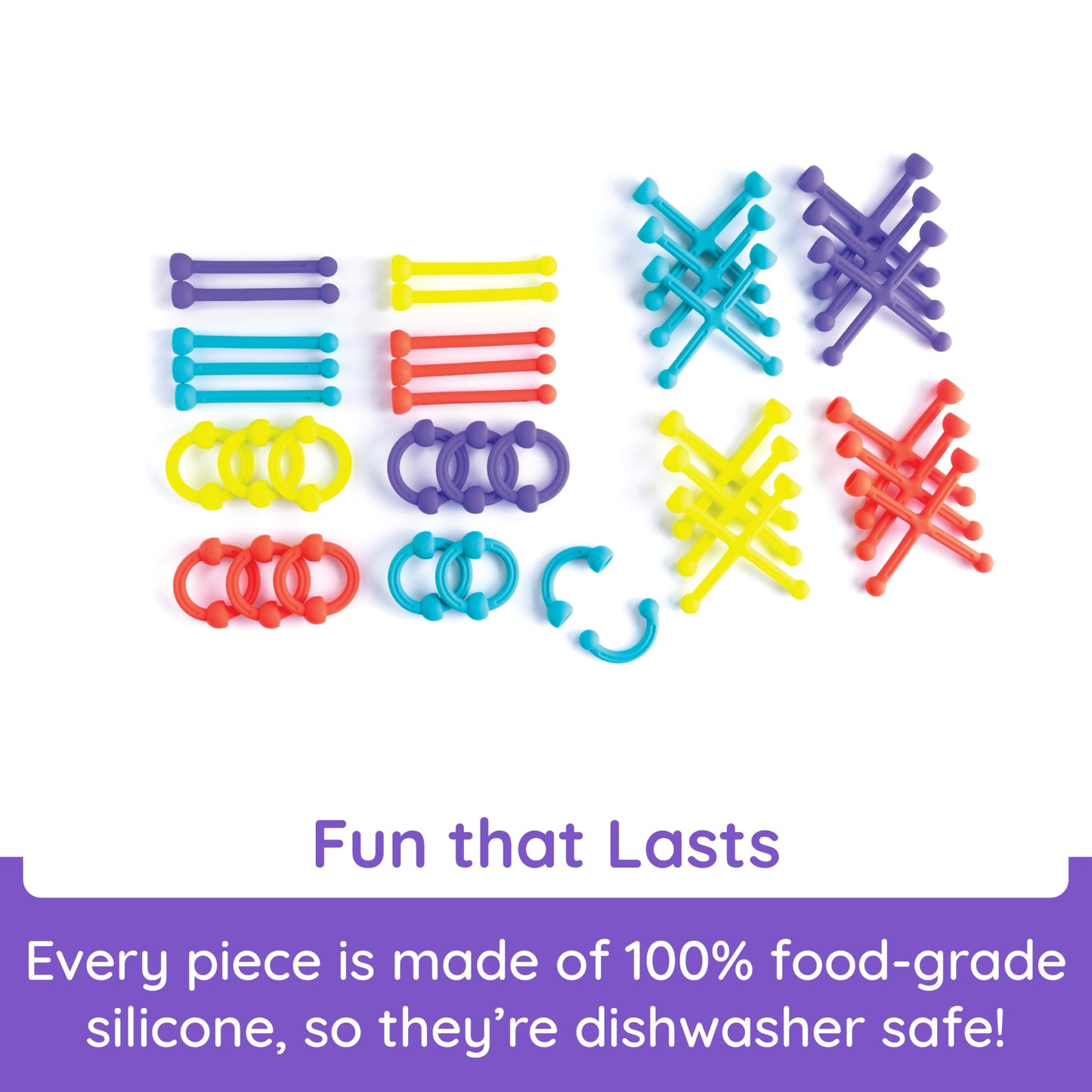 Fat Brain Toys Plip Kit | 52 Piece Bendy Silicone Link Toy Building Set in a Variety of Shapes