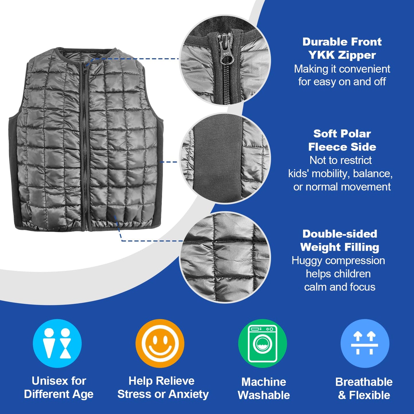 Weighted Vest for Kids with Sensory Issues, Sensory Compression Vest for Children with Processing Disorders and Calming (Small-2lbs)