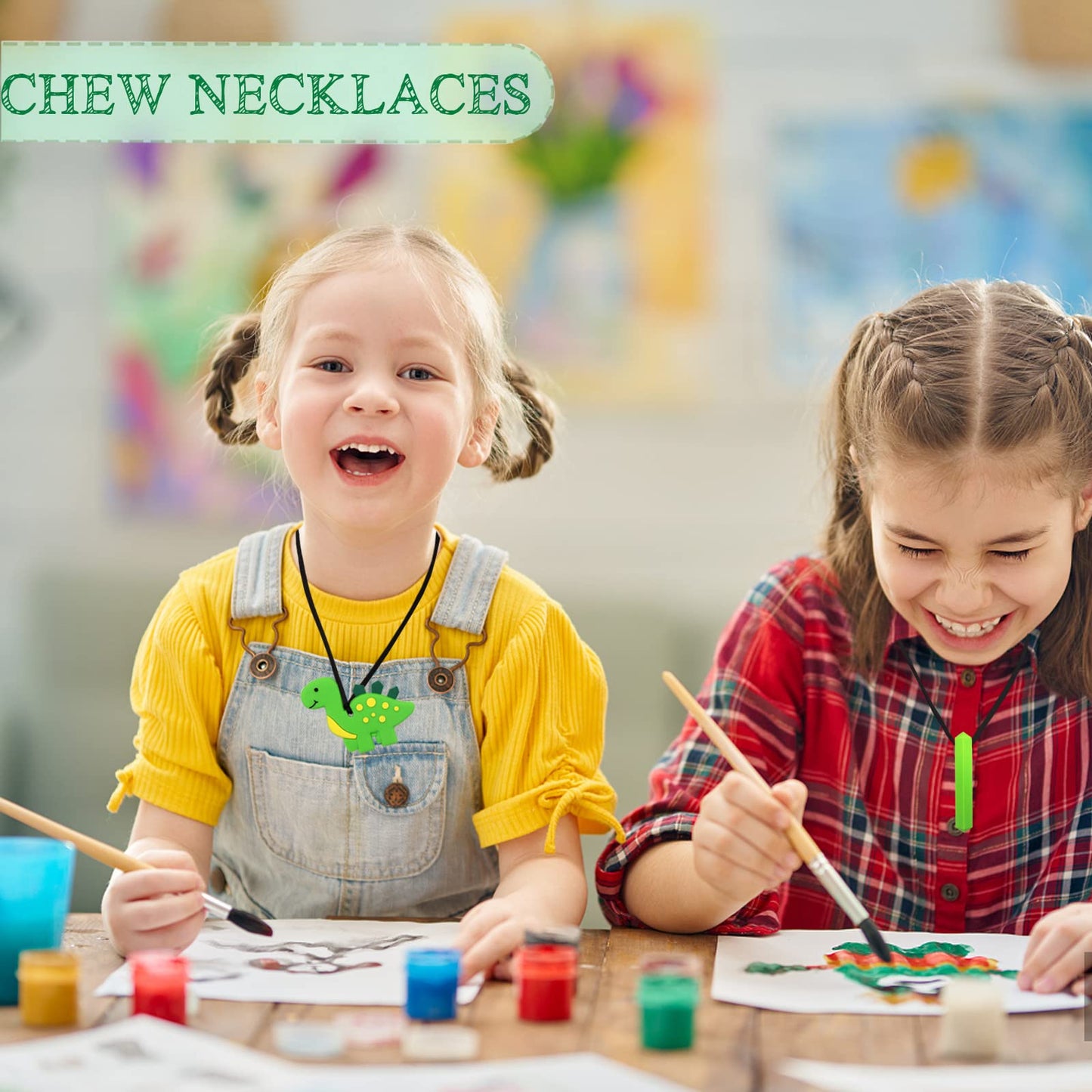 6 Pcs Sensory Chew Necklace for Autism, Teething, Anxiety, Biting Needs, Sore Gums Pain Relief, ADHD, Silicone Chewy Teether Oral Motor Chewing Pendant Toys with Adjustable Buckle for Girls Boys