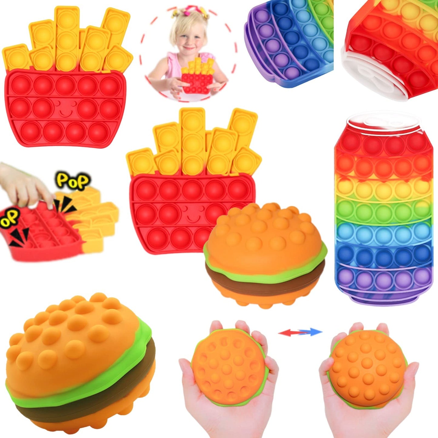 Paochocky Fidget Toy Set, 26PCS With Box Fidget Pack, Sensory Anxiety Relief Stress Toys for Autism, Fidget Toy in Rainbow, Fries Burger Relaxing Entertainment Birthday Gift for Kids Adults