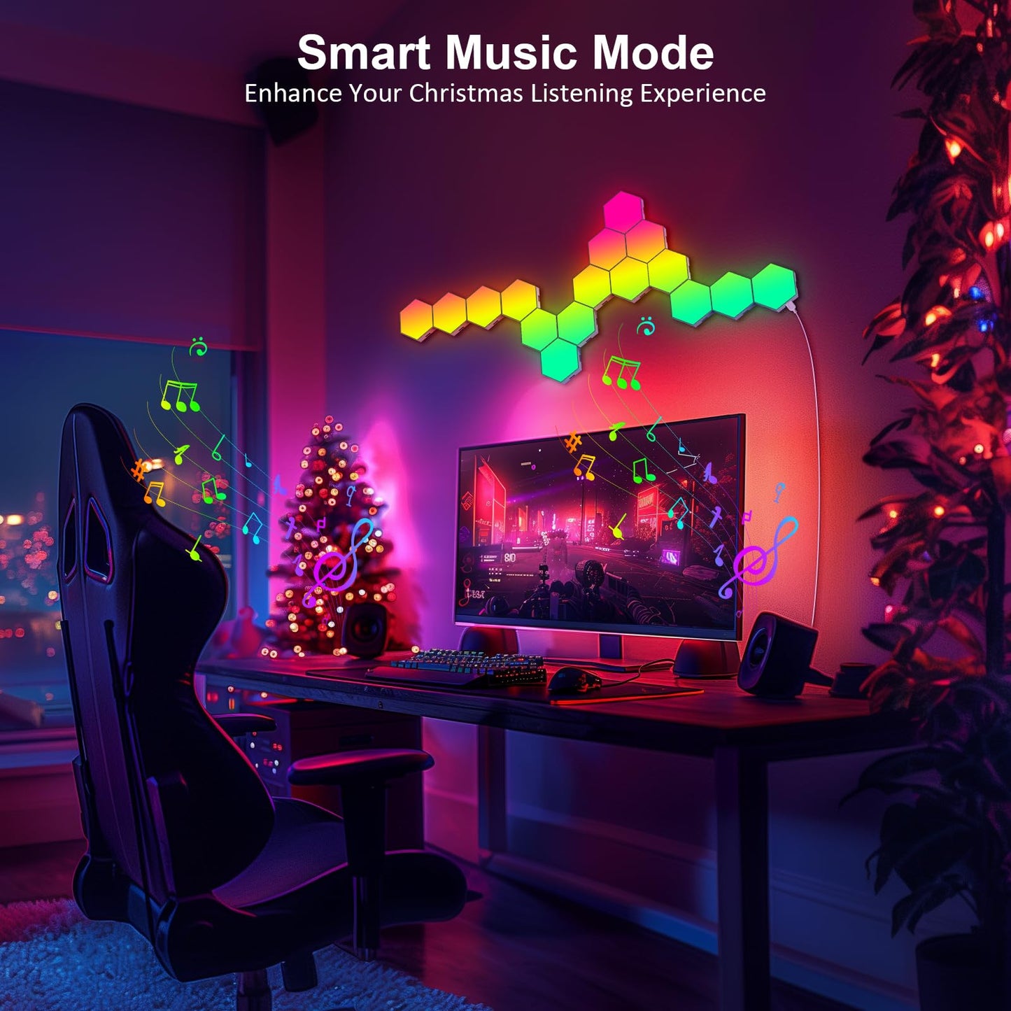 Kangtaixin Hexagon LED Lights – 8 Pack Hex Wall Light RGB Gaming Panels, Hexagonal Smart Light Sync to Music for Room Decor, Bar, Gaming Setup, Bedroom Wall