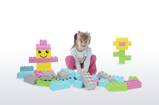 Playlearn 42 Piece Soft Brick Construction Set Large Soft Lego Style Pieces (Pastel Colours)