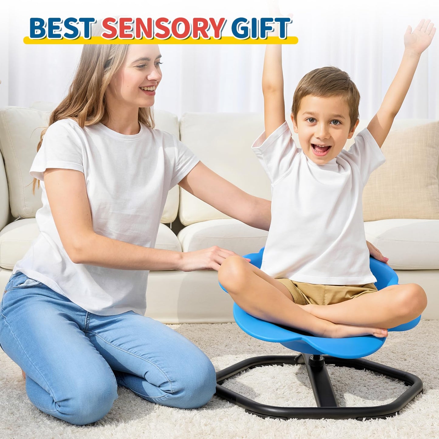 KidBloom Spinning Chair for Autism, Floral Seat Sensory Toys, ADHD Sensory Chair with Back Support, 360° Comfort Wrap Autism Sensory Equipment
