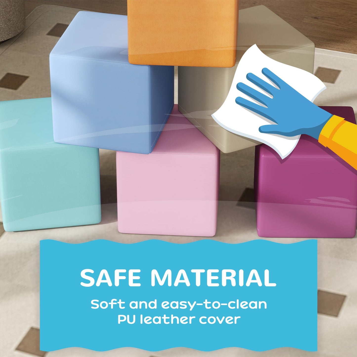 HOMCOM 12 Piece Soft Play Foam Blocks Toy Building Stacking Compliant Learning Toys for Toddler Baby Kids Preschool Blue
