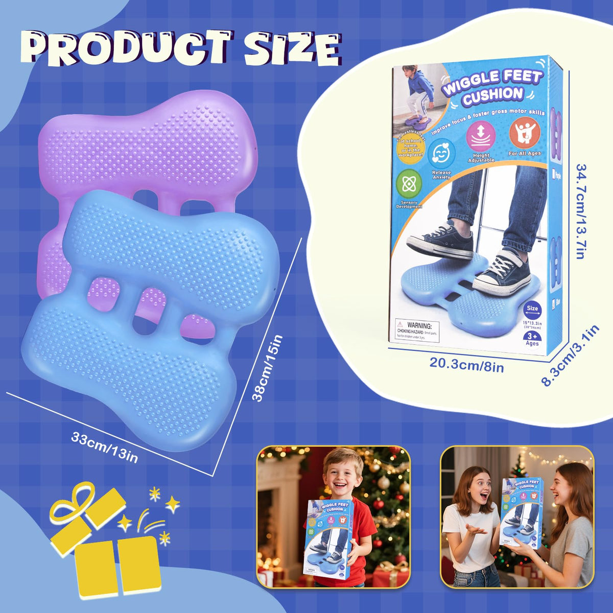 ADHD Focus Tool Thedttoy Sensory Wobble Feet Cushion, Height-adjustable Wiggle Foot Cushion Sensory Fidget Aid, Calming Sensory Toys for Autism,Balance Pad for Kids Adults,Fidgets for School&Home-Blue