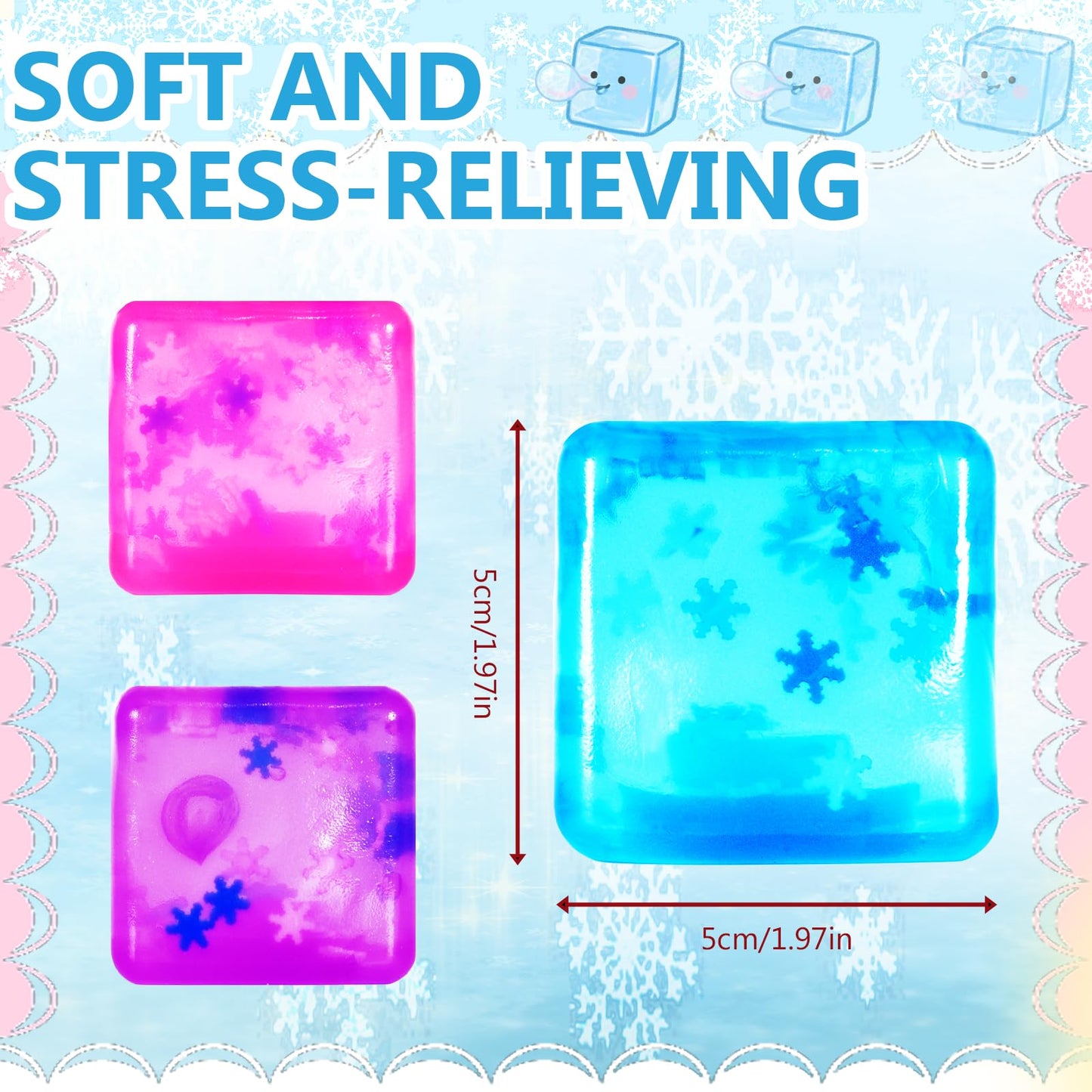 Ziporiajoy Durable Squishy Cube Squeeze Toys, Stress Cube Fidget Toy for Anxiety Relief, Not Easy to Fall Off Sensory Toys for Boys Girls Age 3+ (3 Pack 5cm Snowflake Design)