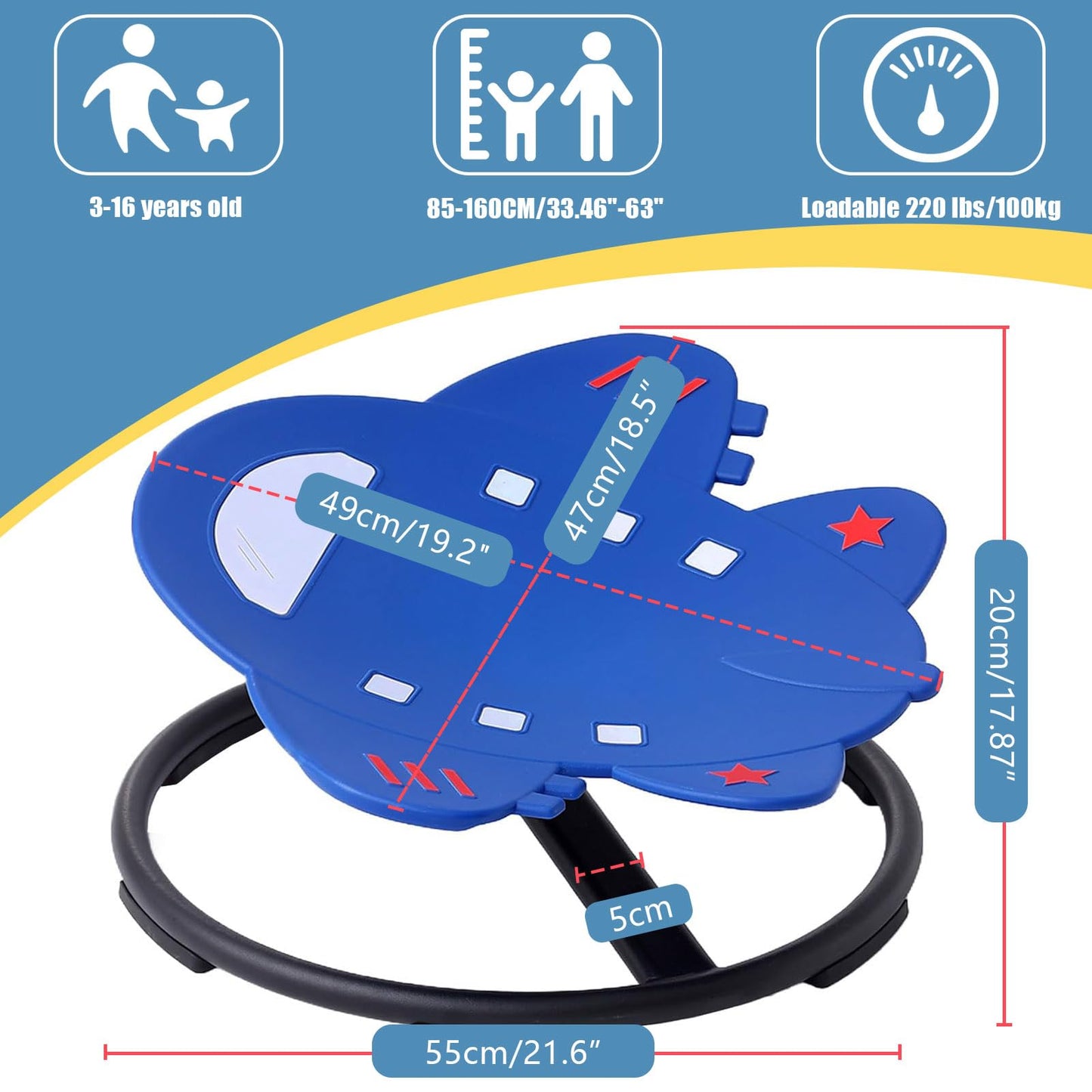 Sensory Spinning Chair for Kids,Autistic Childs Swivel Chair,Sit and Spin Toy,Training Body Coordination,Metal Base Non-Slip Indoor and Outdoor Activity Spins Toys,Ages 3-12 (blue)