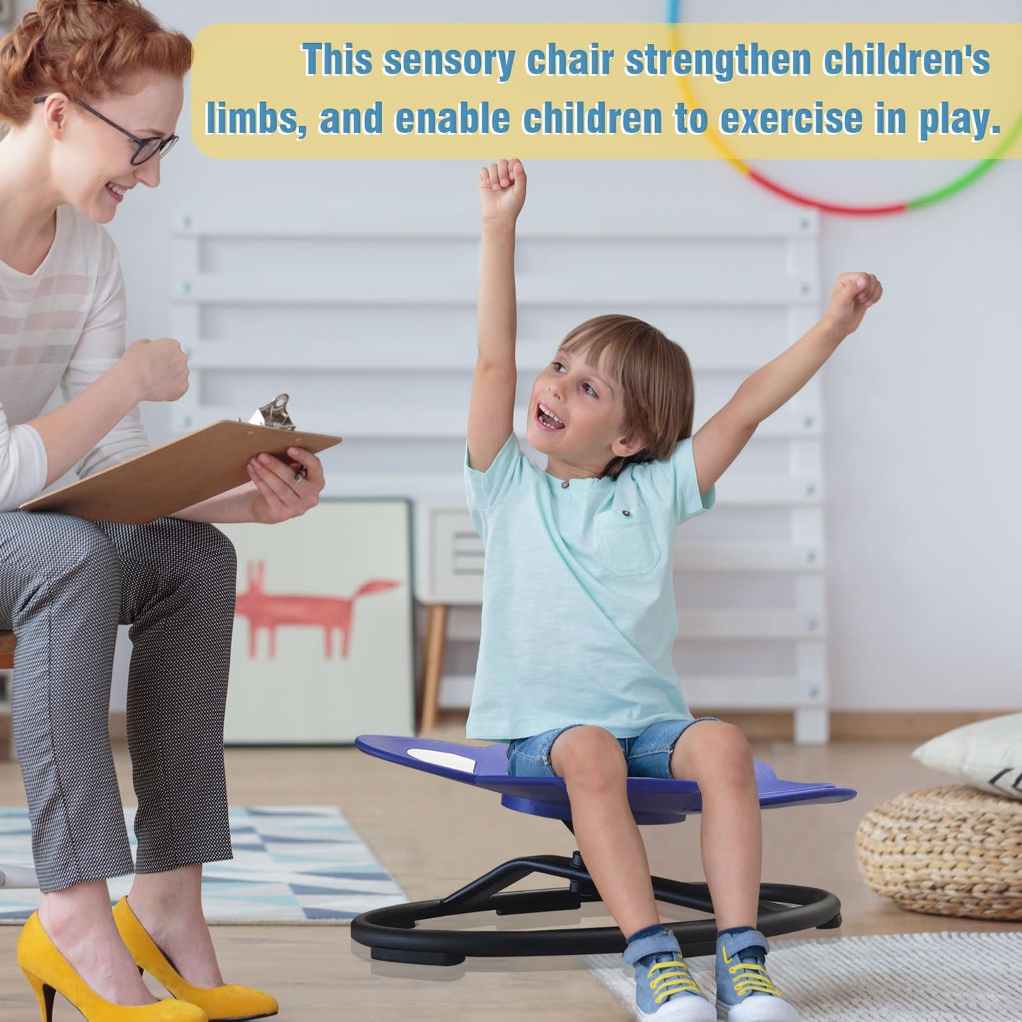 Sensory Spinning Chair for Kids,Autistic Childs Swivel Chair,Sit and Spin Toy,Training Body Coordination,Metal Base Non-Slip Indoor and Outdoor Activity Spins Toys,Ages 3-12 (blue)
