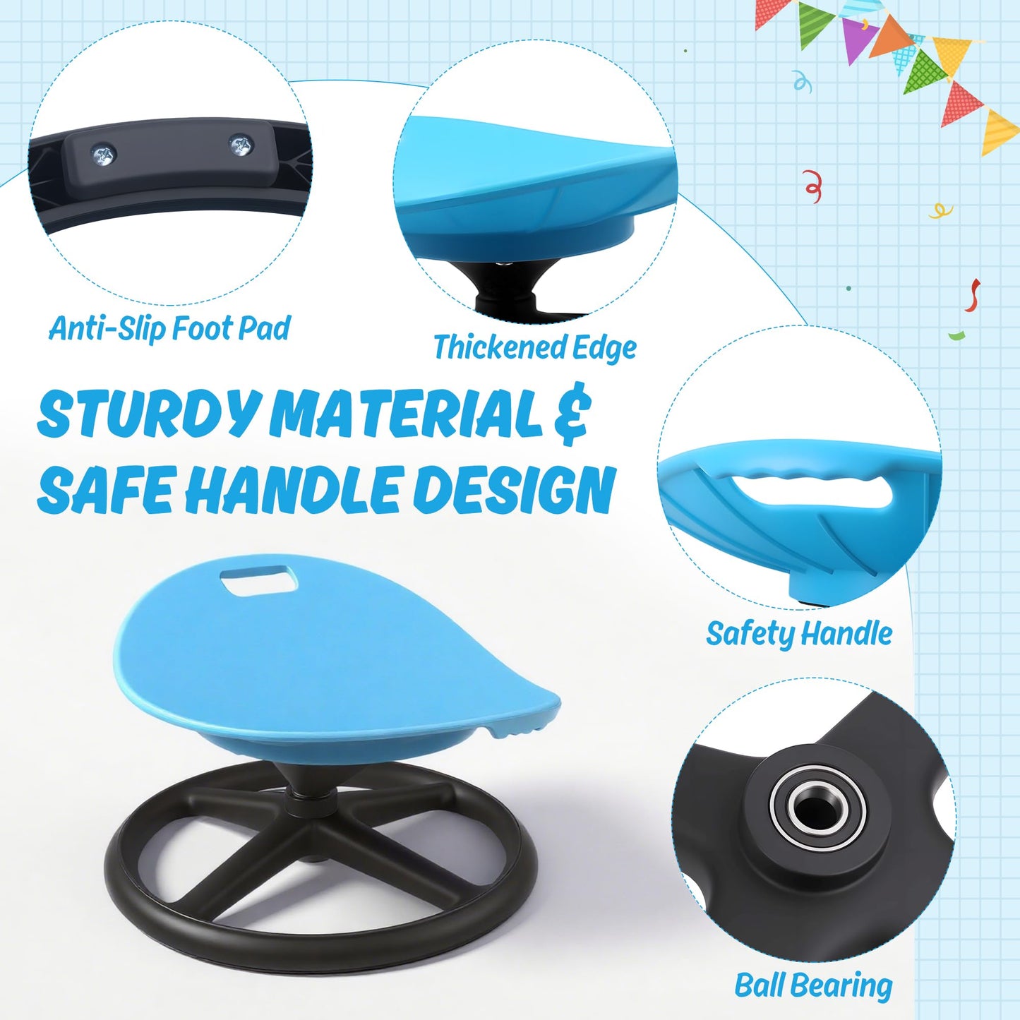 LGMCF Kids Sensory Spinning Chair, Spinning Chair for Autism & ADHD Children with Safety Handle & Non-Slip Design, Sensory Toy for Training Body Coordination (Blue)