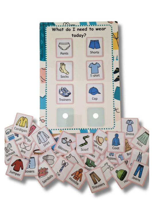 Learning Fun Resources 'What Shall I Wear?' Board and flash cards - Austim, SEN, communication