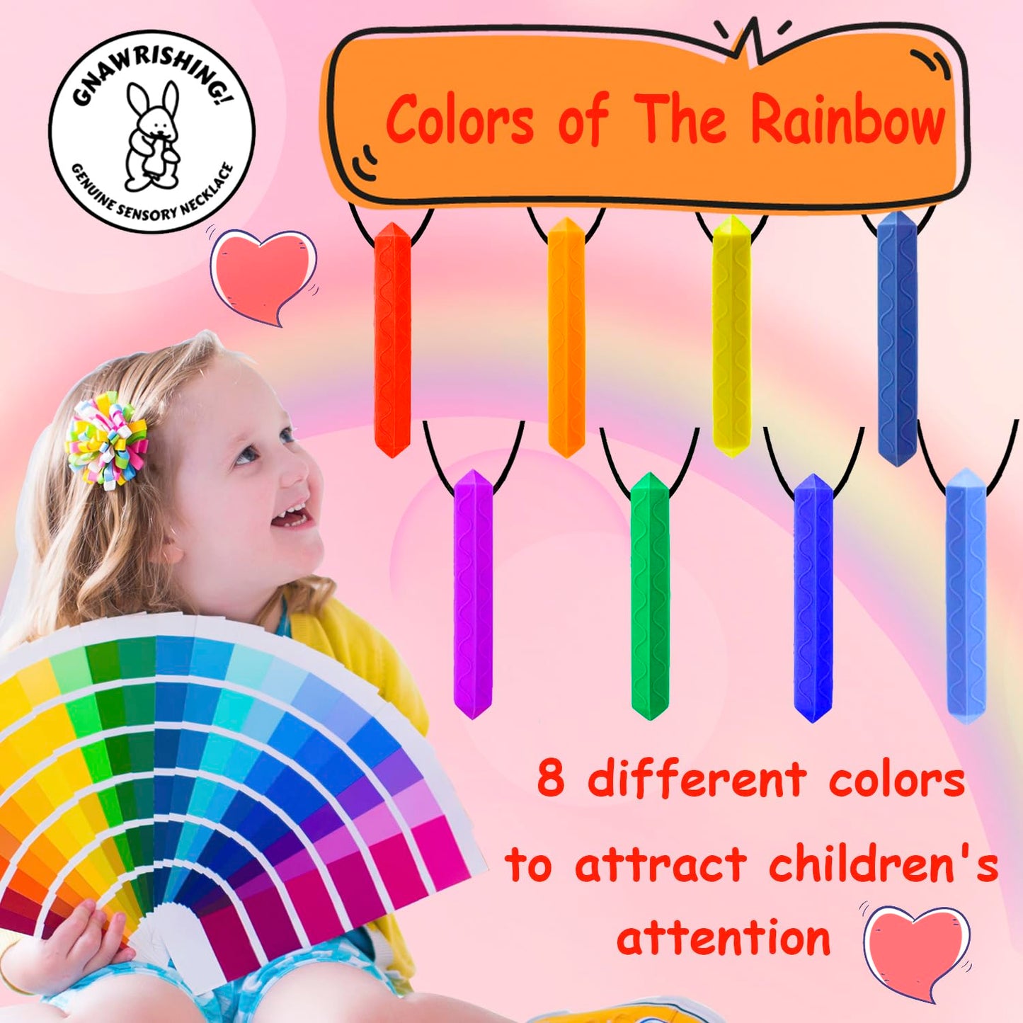 GNAWRISHING Chew Necklaces for Sensory Kids 8 Pcs Diamond Shape Sensory Chewy Toys for Autism Girl and Boy, ADHD Toddler, Adult