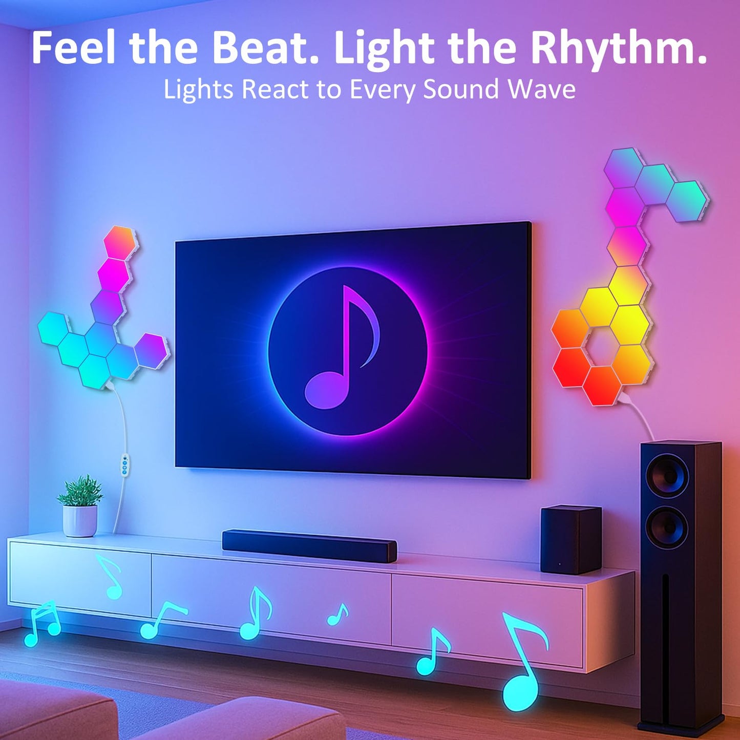 Kangtaixin Hexagon LED Lights – 8 Pack Hex Wall Light RGB Gaming Panels, Hexagonal Smart Light Sync to Music for Room Decor, Bar, Gaming Setup, Bedroom Wall