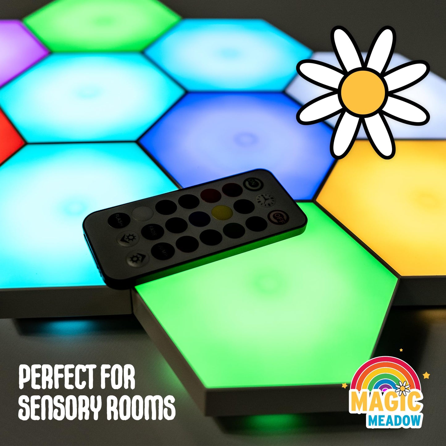 MagicMeadow Touch-Sensitive Hexagon Wall Lights Set of 10 | Interactive, Modular LED Wall Panels | Autism-Friendly Sensory Development Lighting | Kids' Room Decor | Ambiance Lamp for Relaxation Focus