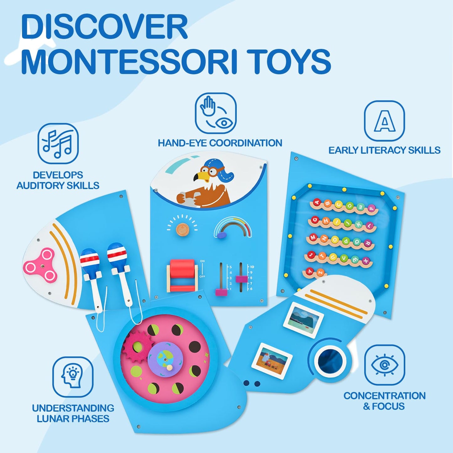 Monläurd® Wooden Airplane Activity Wall Panel for kids, Sensory Wall Toy, Activity Cube, Wall Toys for Toddlers 1-3, Daycare Furniture, Montessori Busy Board