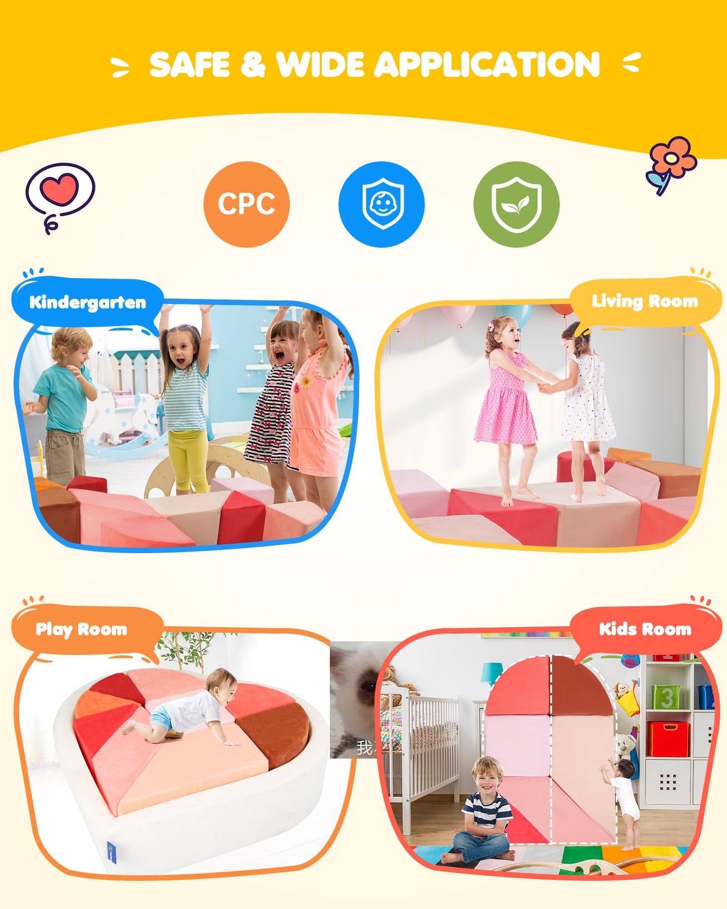 Kids Play Couch, 2-in-1 Heart-Shape Kids Plays Sofa with Unique Ball Pit(no Balls Included), Tangram Puzzle Play Couch for Playroom, Modular Play Sofa for Inspiring Creativity, Glow