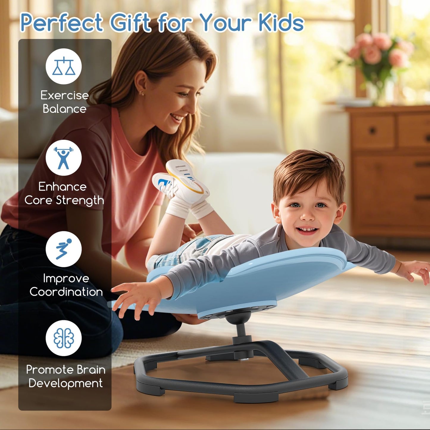 COSTWAY Kids Sensory Swivel Chair, 360° Spinning Seat with Non-Slip Metal Base, Indoor Outdoor Toddler Sit and Spin Wobble Chair Sensory Toys for Autistic