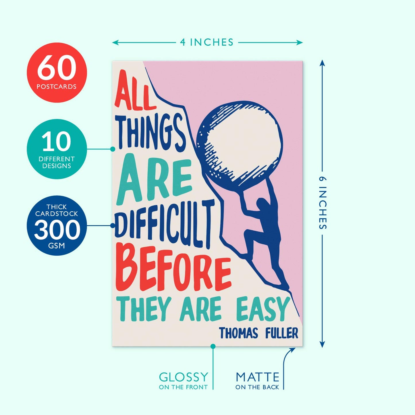 SWEETZER & ORANGE Motivational Postcards Pack (60 Cards) 4x6 decor flyers for Kids and Adults. Growth Mindset Affirmation memos, Mindfulness paper slips, Inspiration decor Blank Encouragement flyers