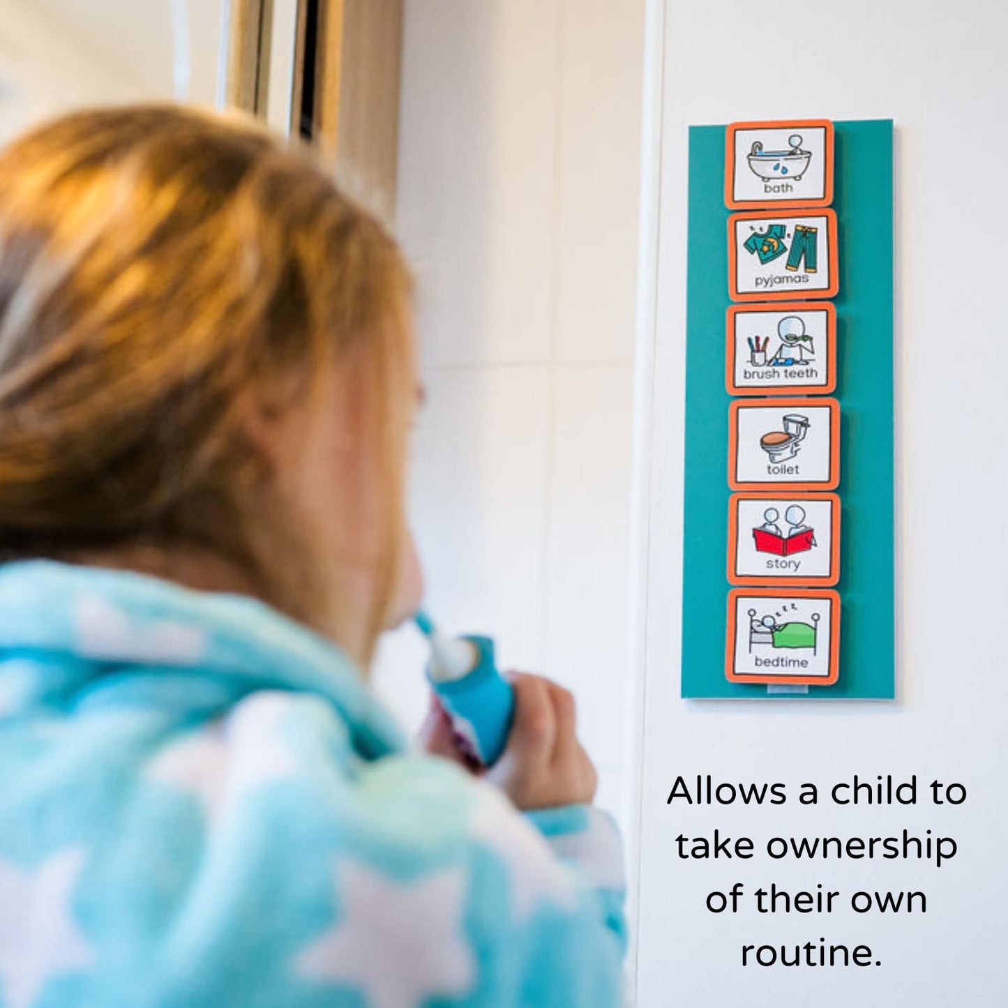 Morning and Bedtime Routine Chart to support routine and transition for children, early years, toddlers, autism, adhd, speech and language difficulties, learning difficulties with 12 pecs cards.