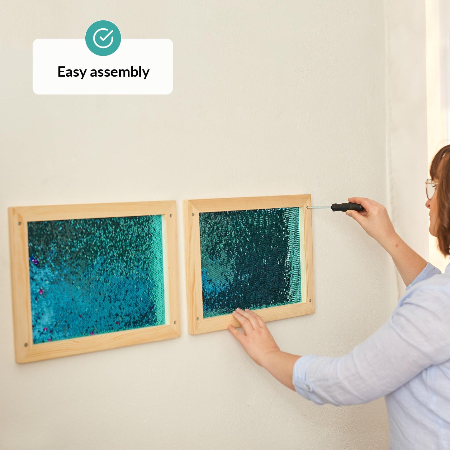 ODOXIA Sequin Wall Frame | Sensory Wall Flip Fabric for Kids | Reversible Sequin Surface | Sensory Wall Panel | Sequin Textile