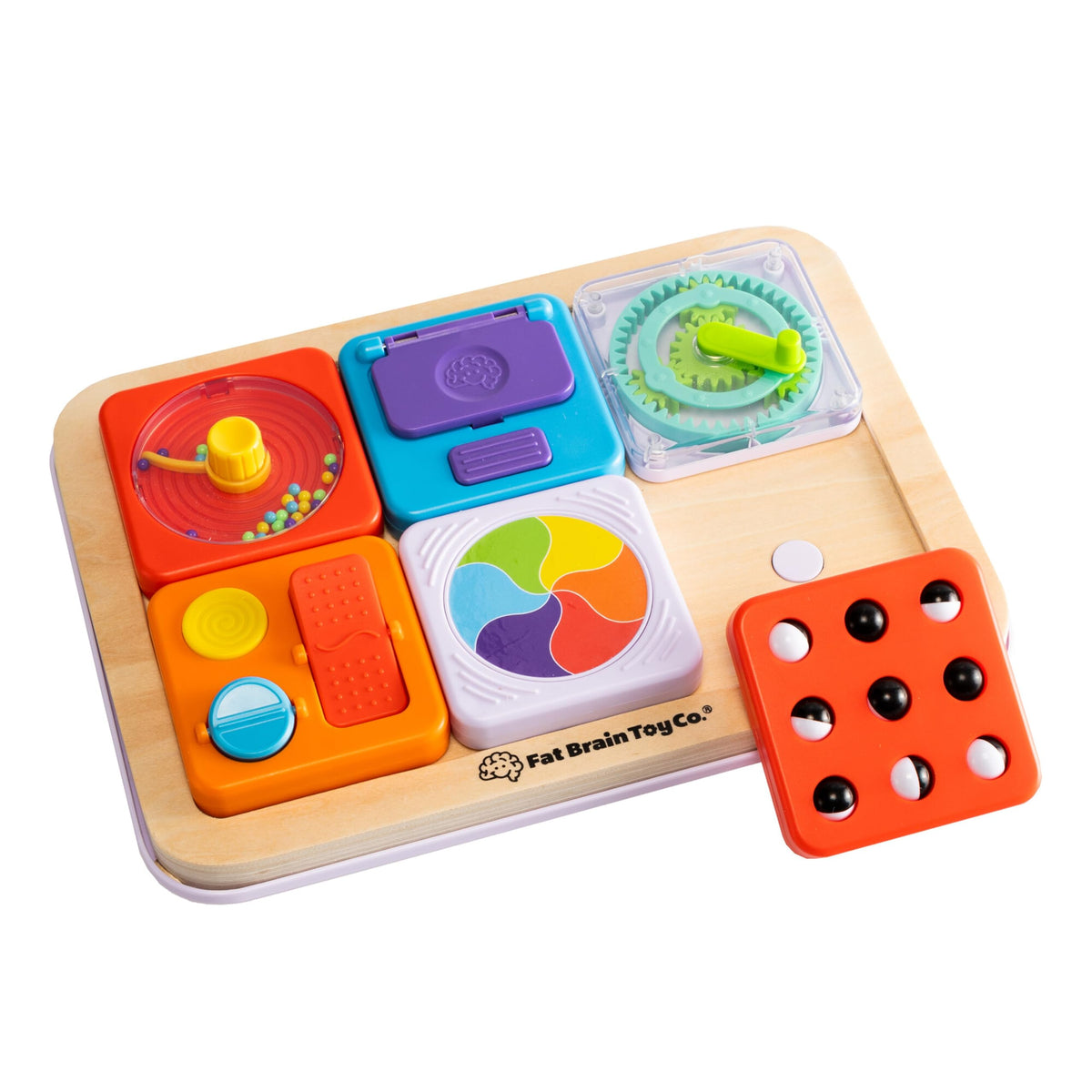 Fat Brain Toys PlayTab Essential Set, Magnetic Sensory Activity Board, Motor Skills, On-the-Go Play, Toddler Educational Toy, Textures and Gears for Ages 12 Months and Up