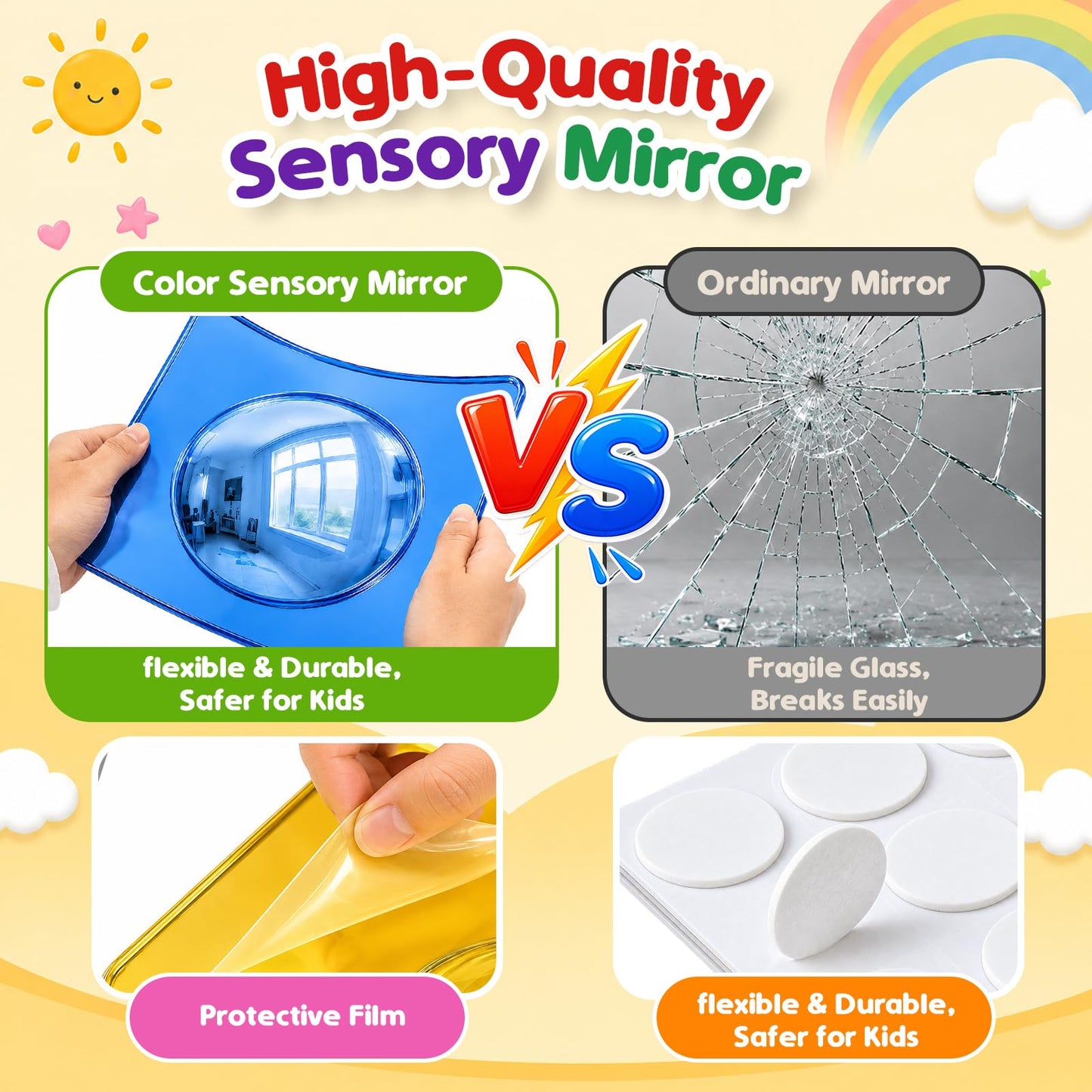 9 Pack Bubble Convex Mirror Panels with Mood Cards– Sensory Wall Toys for Autism, Visual Perception Training Acrylic Sensory Equipment, Calming Corner Items for Kids