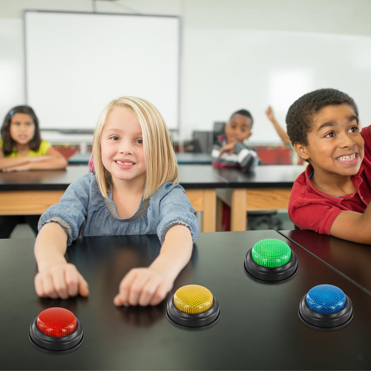 QWORK® 4 Pack Answer Buzzers for Quizzes, Light & Sound Game Show Buzzers For Party, Classroom