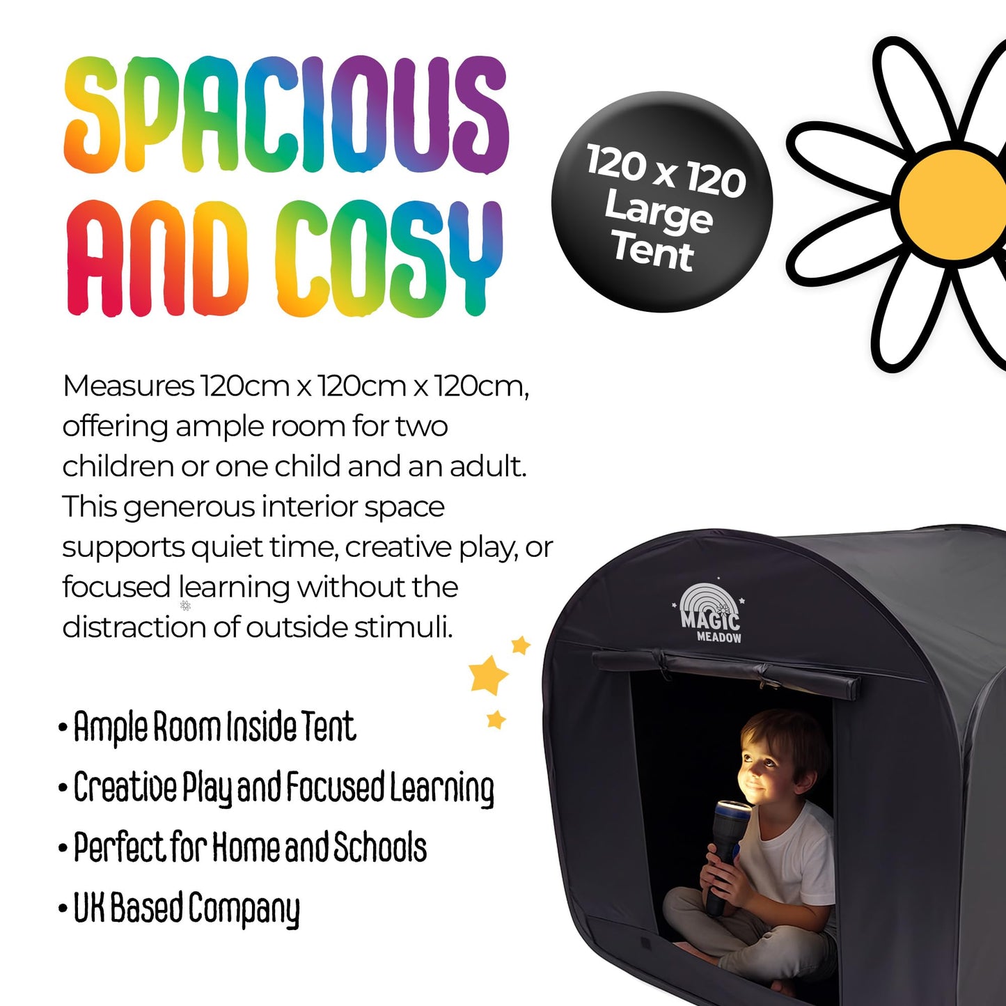 MagicMeadow Sensory Large Pop-Up Blackout Tent | 120cm x 120cm x 120cm