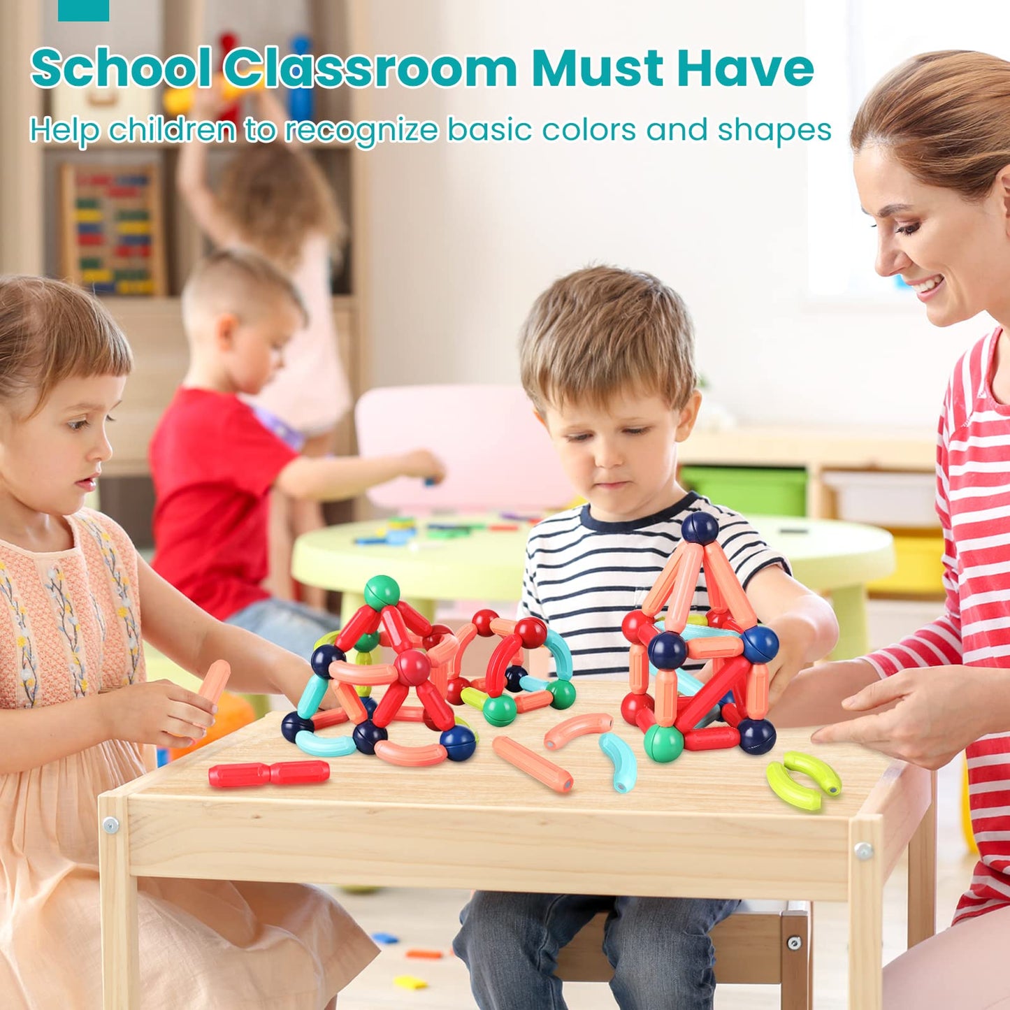BAKAM Magnetic Building Blocks for Kids Ages 4-8, STEM Construction Toys for Boys and Girls