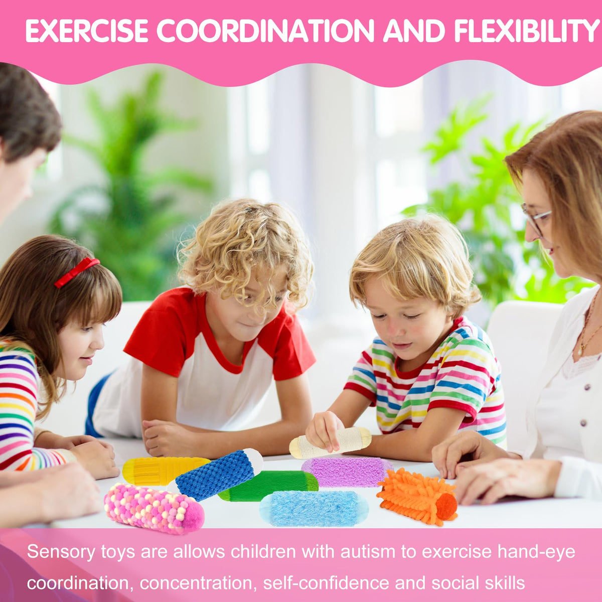 Bouiexye 8 PCS Sensory Toys Assorted Textured Early Sensory Exercise Sensory Bar Toys For Kids Baby Classroom Preschoolers Kindergarten Autism Educational Toys