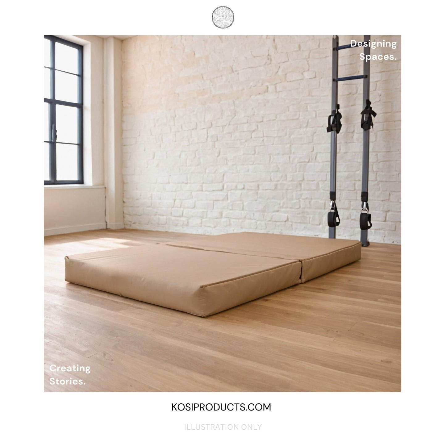 Bi Fold Crash Mat, Two Fold Gym Mat for Landing, Tumbling, Yoga Crashing Falling [100cm x 100cm, Beige]