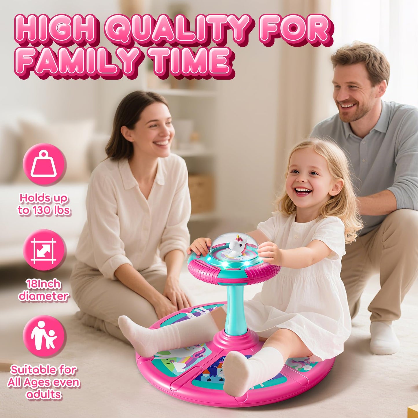Lehoo Castle Sensory Toys for Toddlers 1-3 Girls, Toddler Sensory Toys for Autism with Lights and Music, 360° Spinning Chair for Body Balance Training, Sensory Seat Birthday Gift for Kids 2-4
