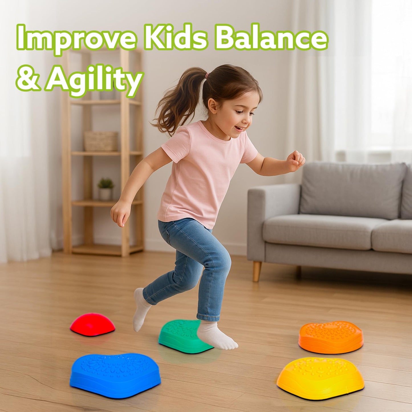 Tippi Sensory Stepping Stones for Kids - 5 Stackable Pieces With Sensory Textured Surfaces - Outdoor Play Equipment For Toddlers - Balance Toys For Children Age 18 Months +