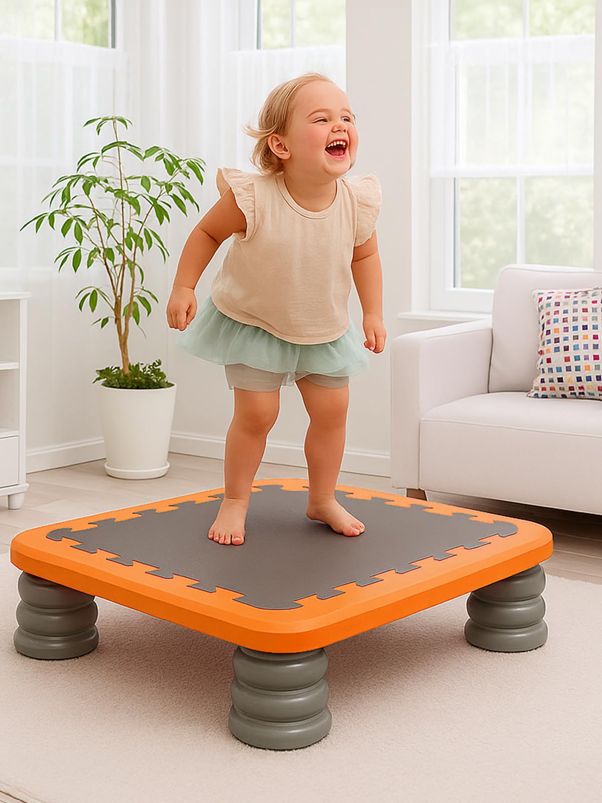GROWNEER Mini Indoor Trampoline for Kids – Autism-Friendly Sensory Toy with PU Foam Padding – Safe & Durable Jump Board for Toddlers – 80KG Weight Capacity – Easy to Clean & Assemble (Orange)