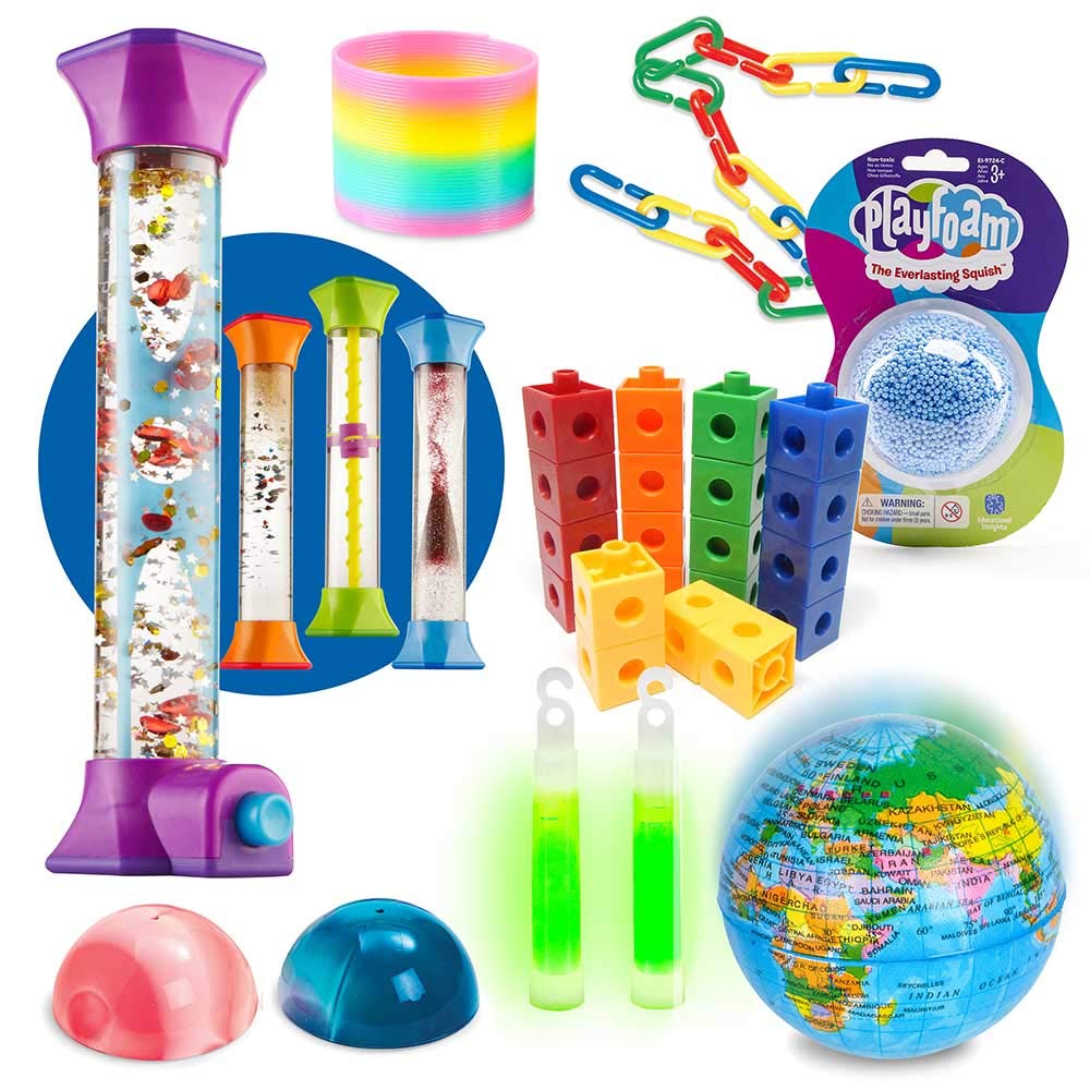 Learning Resources Sensory Fidget Toy Kit for Kids Stress & Anxiety Relief Items & Toys For Quiet Focus & SEL, Stress Ball, Playfoam, Sensory Bottle, Fidget Tubes, & Rainbow Coil Spring