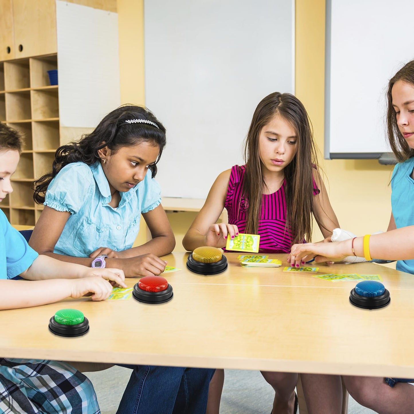 QWORK® 4 Pack Answer Buzzers for Quizzes, Light & Sound Game Show Buzzers For Party, Classroom