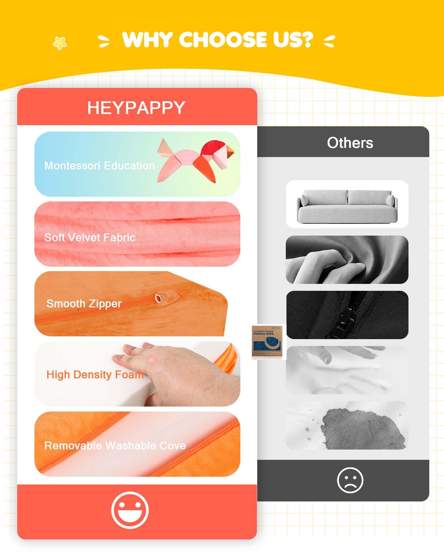 Heypappy Kids Play Couch, 2-in-1 Egg-Shape Kid Play Sofa with Unique Ball Pit(no Balls Included), Tangram Puzzle Plays Couch for Playroom, Modular Play Couchs for Inspiring Creativity, Glow