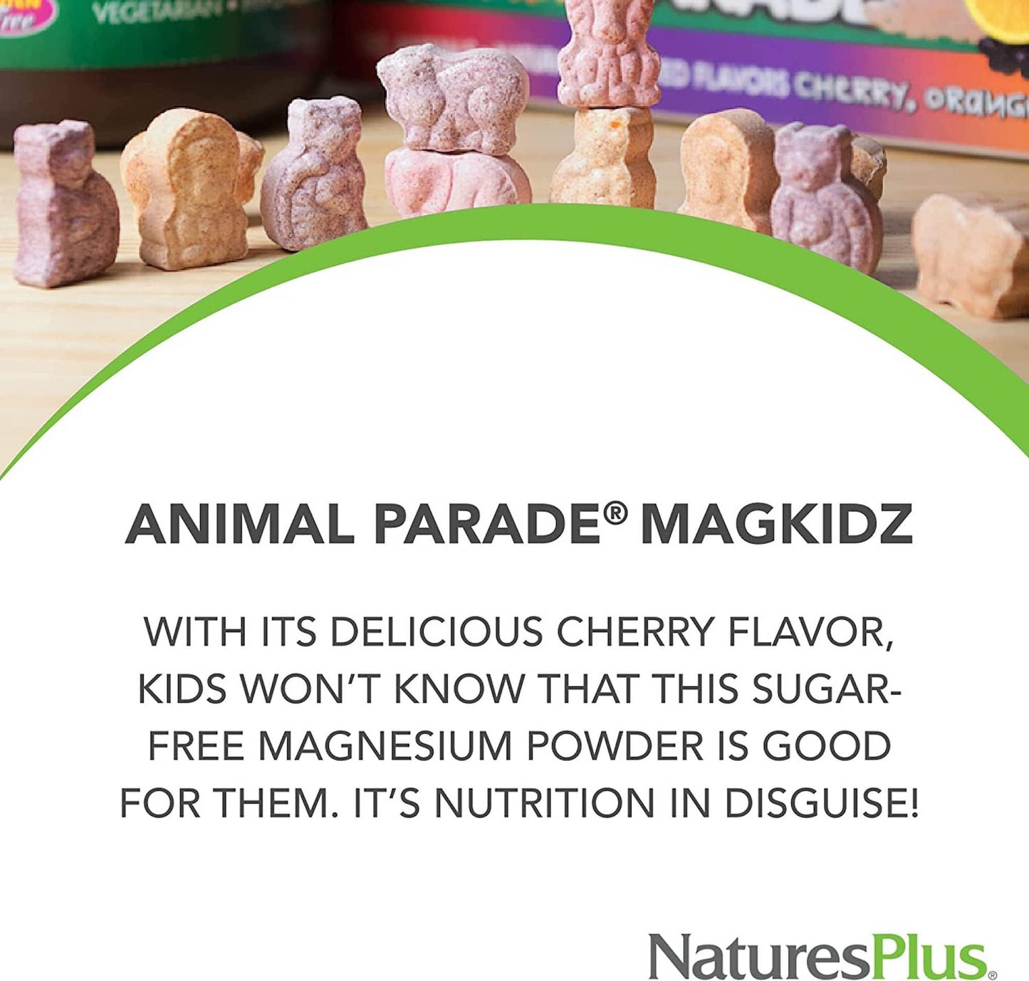 NaturesPlus Animal Parade MagKidz Children’s Magnesium Supplement - Natural Cherry Flavour, Teeth, Bones and Muscle Support for Children's Health - Gluten Free, Vegan - 171 g Powder