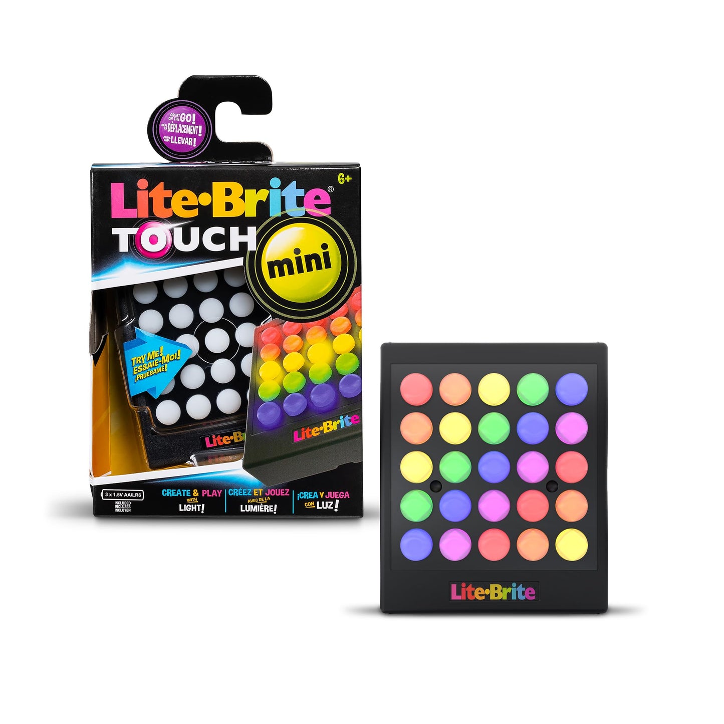 Basic Fun Lite Brite Touch Mini – Portable Light-Up Peg Art Toy for Kids | Creative LED Drawing Board with Templates Suitable for Age 6+