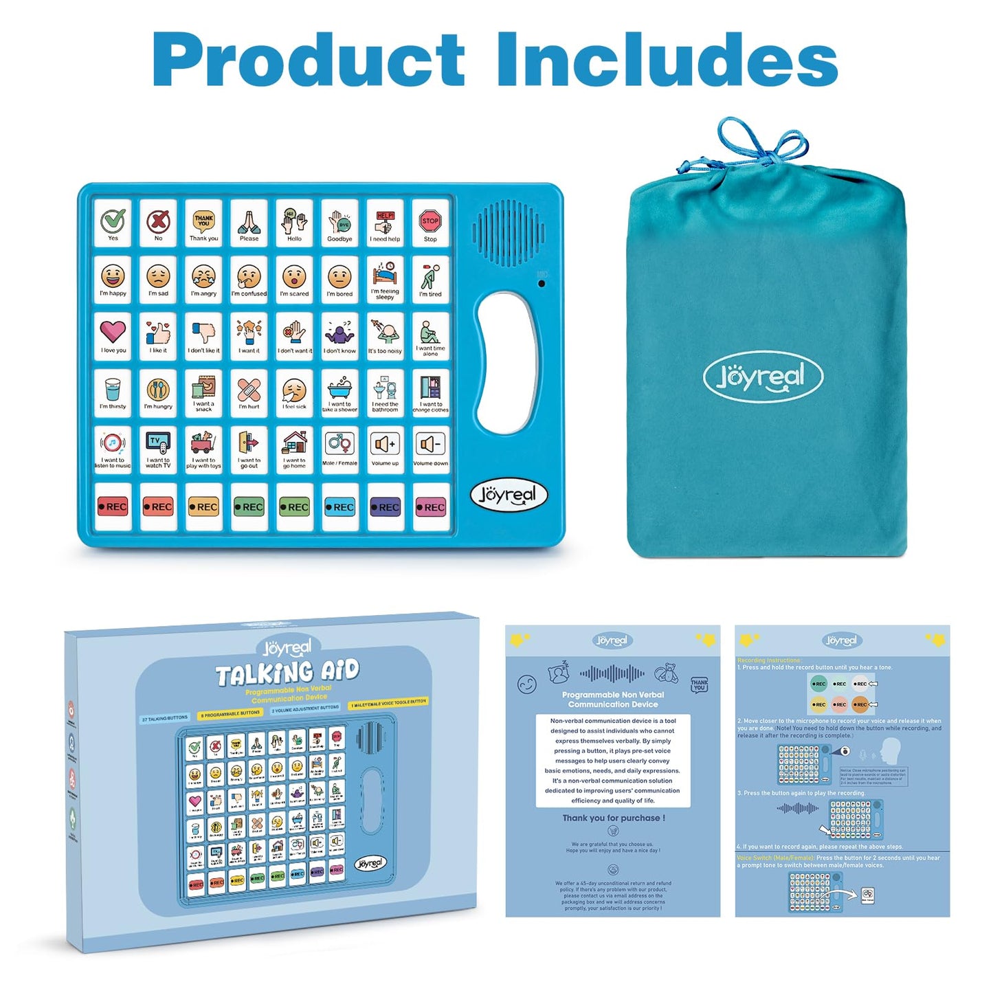Joyreal AAC Device for Autism, Non Verbal Communication Tools for Speech Therapy & Stroke Rehab. Augmentative Alternative Communication Tablet, Autism Talking Aids with 8 Programmable Buttons
