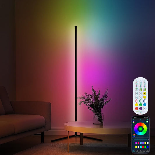 Corner Floor Lamp Smart LED Floor Lamp 142cm 16 Million Colors Smart RGB Corner Lamp Smart App and Remote Control Ambience Light with Music Sync for Bedroom Living Room Gaming Room