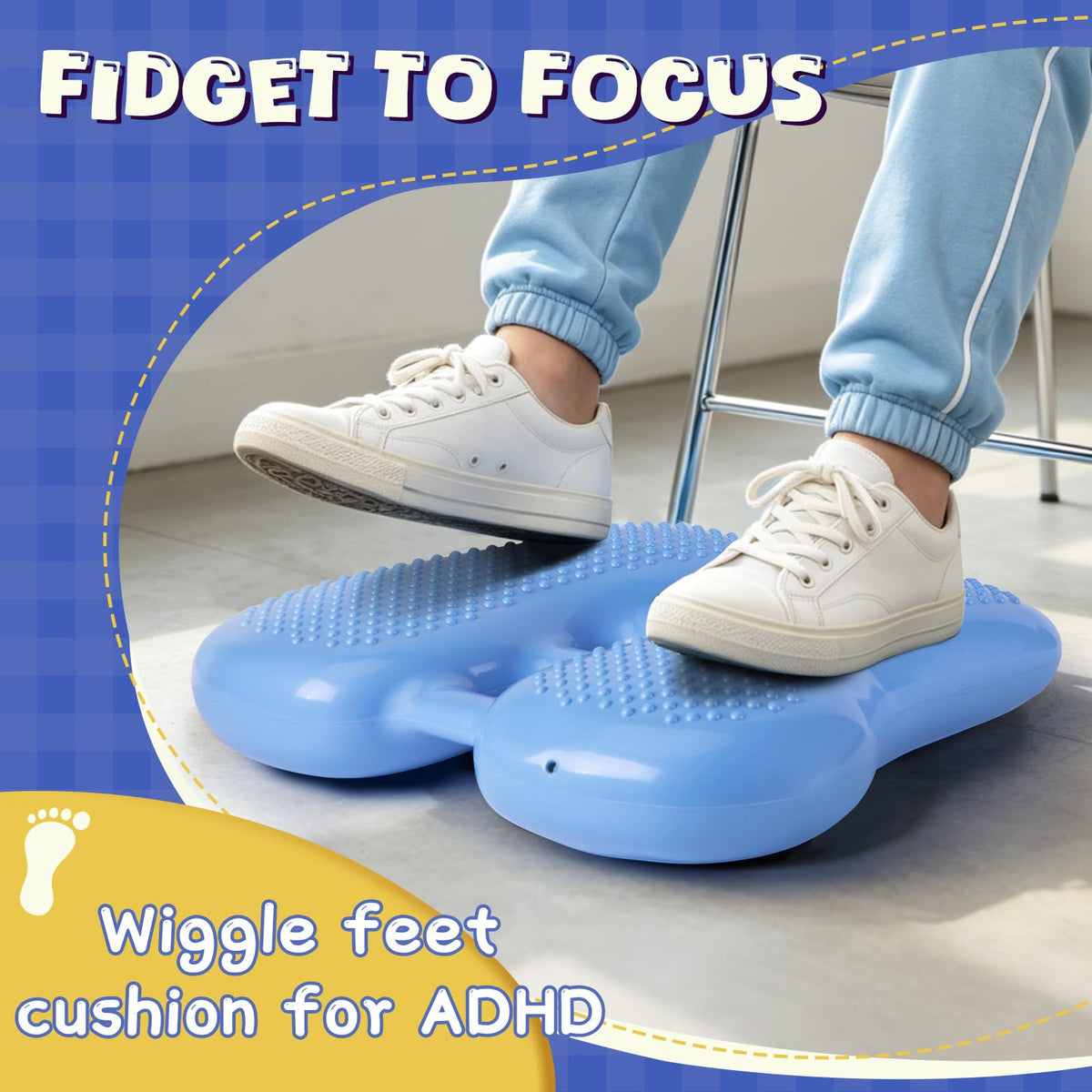ADHD Focus Tool Thedttoy Sensory Wobble Feet Cushion, Height-adjustable Wiggle Foot Cushion Sensory Fidget Aid, Calming Sensory Toys for Autism,Balance Pad for Kids Adults,Fidgets for School&Home-Blue