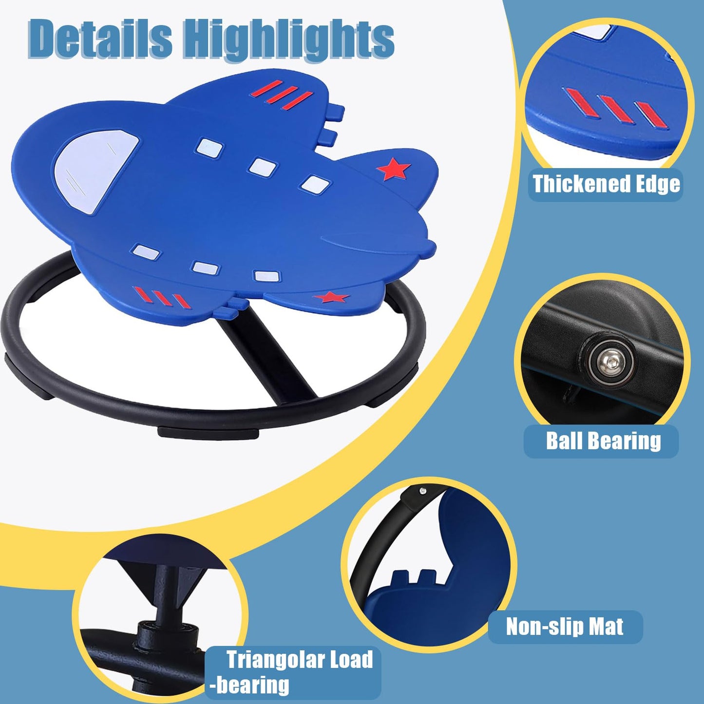 Sensory Spinning Chair for Kids,Autistic Childs Swivel Chair,Sit and Spin Toy,Training Body Coordination,Metal Base Non-Slip Indoor and Outdoor Activity Spins Toys,Ages 3-12 (blue)