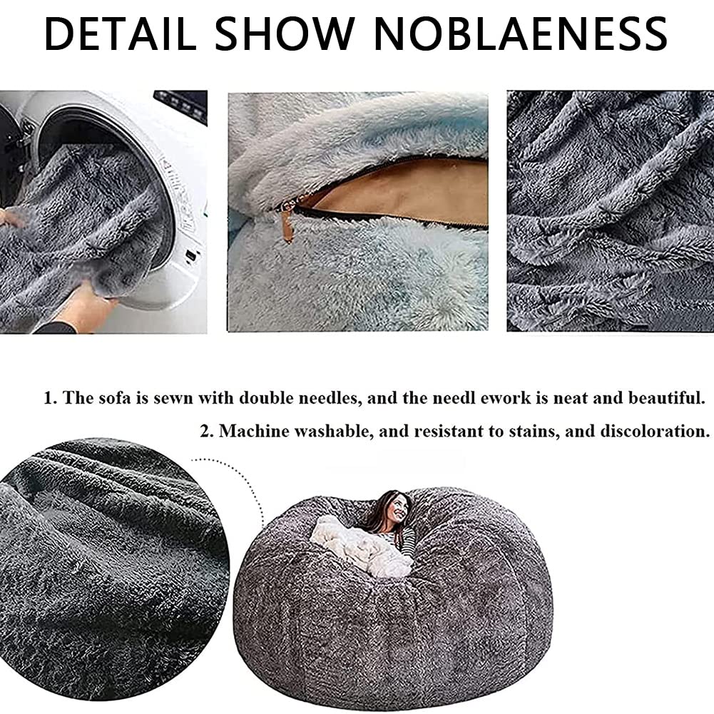 RTYHN Faux Fur Bean Bag,Adults Luxurious Giant 5/6/7ft Huge Bean Bag Chair,Ultra Soft Bean Bag Chair(No Filler)