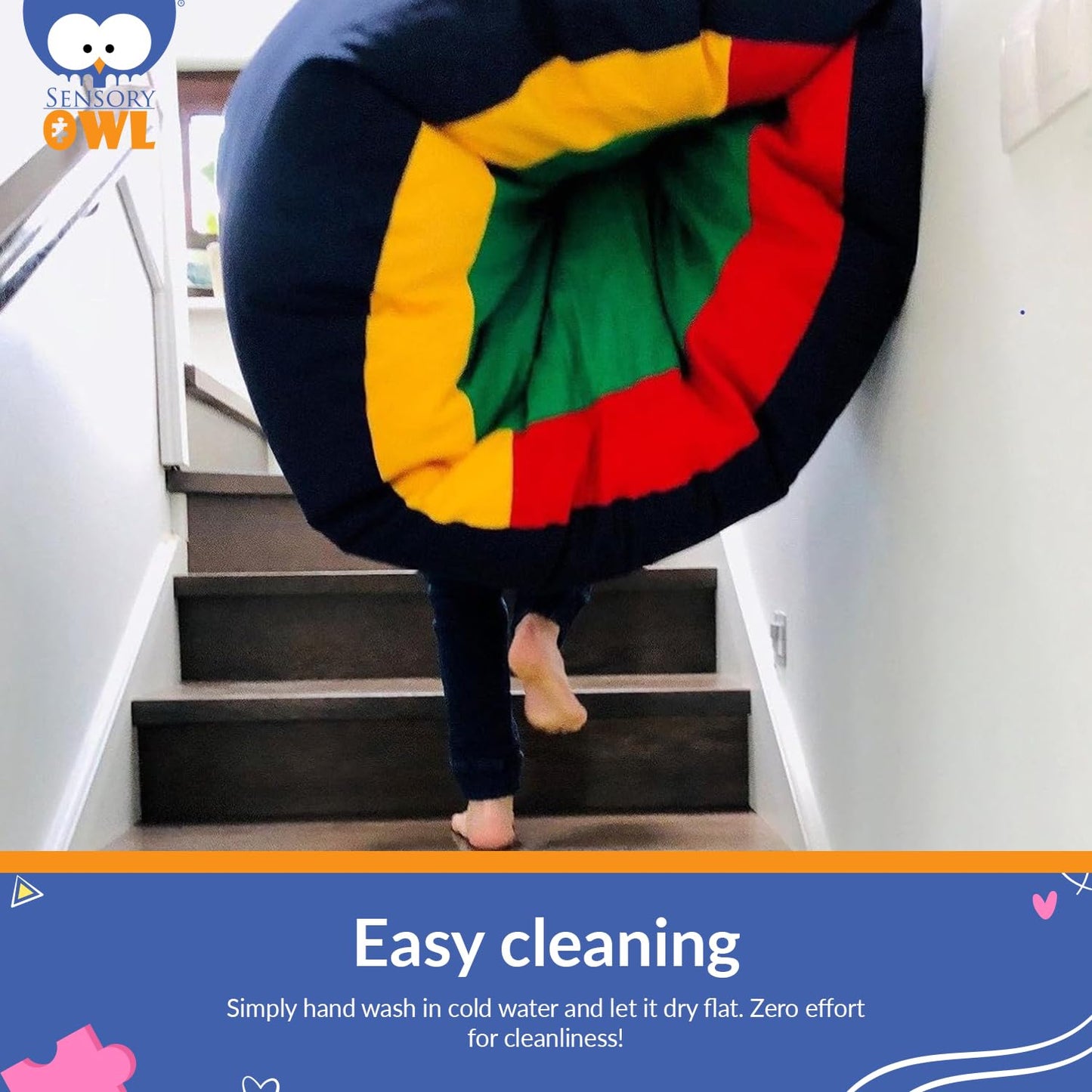 Sensory Owl Sensory Play Tunnel For Kids Pouffe 90 x 70 cm Large Bean Bag Stress Relief Spatial Awareness Autism Anxiety 100% Cotton