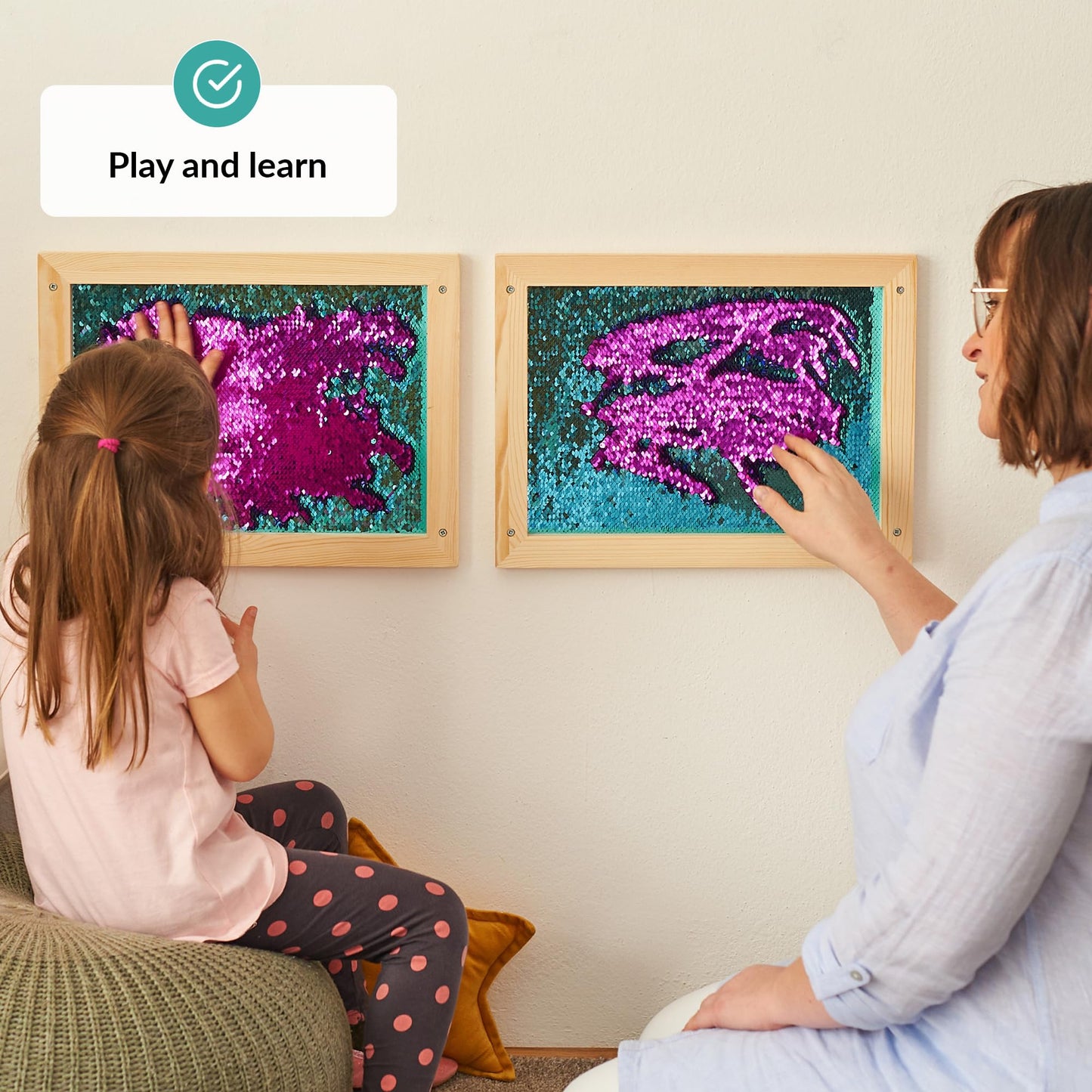 ODOXIA Sequin Wall Frame | Sensory Wall Flip Fabric for Kids | Reversible Sequin Surface | Sensory Wall Panel | Sequin Textile