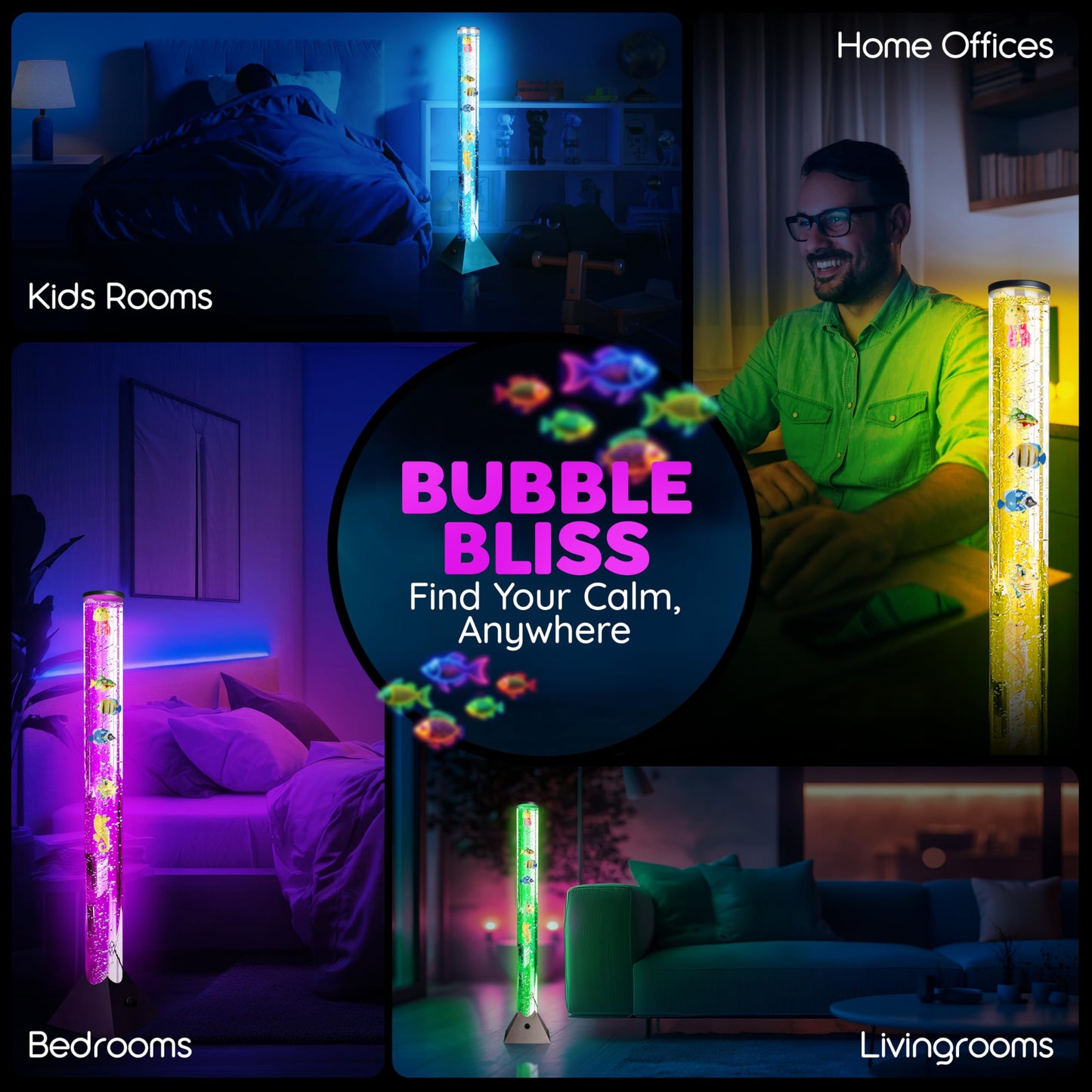 100cm Colour Changing Sensory Bubble Lamp with Plastic Fish