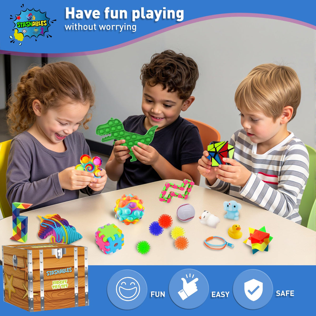 75 pcs Fidget Toys Kids Pack - Classroom Prizes, Pinata Fillers, Treasure Chest Goodie Bag Rewards with Pop its, Party Favours, Sensory Toys, Bulk Fidgets Box Gifts for Girls and Boys