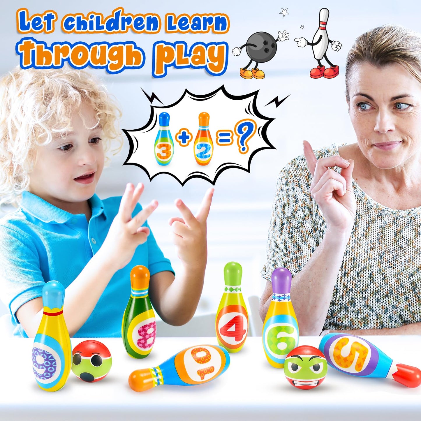 Qukir Bowling Set Kids, Toys for 2 3 4 Year Old Boy Girl Gift for 1-6 Year Olds Boys Toys Age 3-5 Toddler