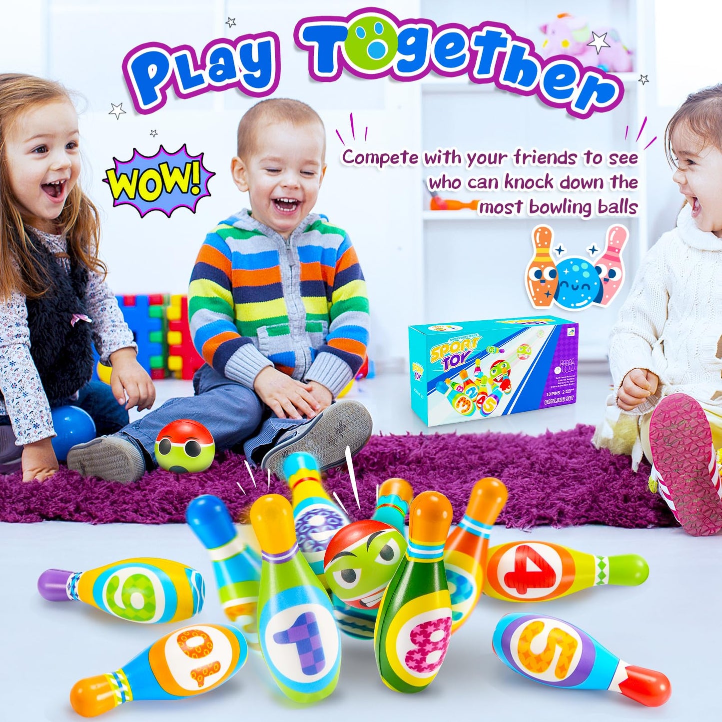 Qukir Bowling Set Kids, Toys for 2 3 4 Year Old Boy Girl Gift for 1-6 Year Olds Boys Toys Age 3-5 Toddler